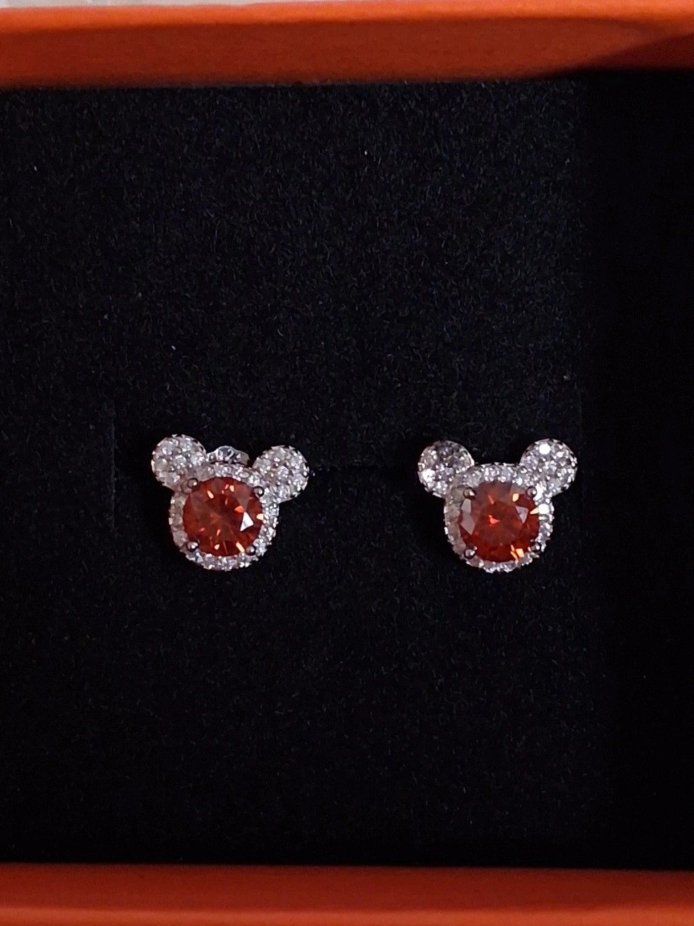 925 Sterling Silver Mickey Moissanite Stud Earrings 2ctw Red Orange Fire Studs